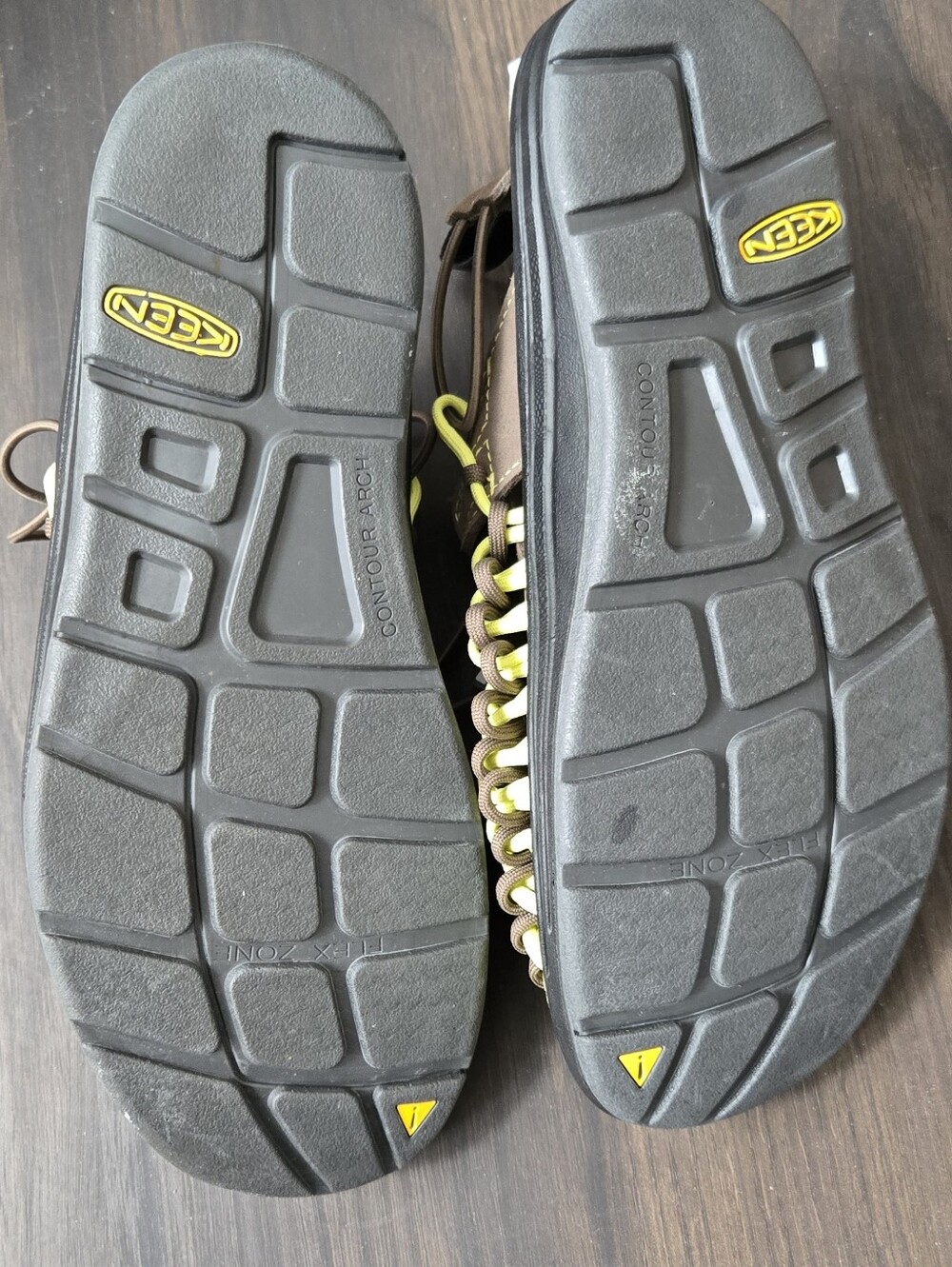 KEEN Paired With Streetware Brand Metallwood Brown and Lime Green Hybrid Sandals - Picture 5 of 10